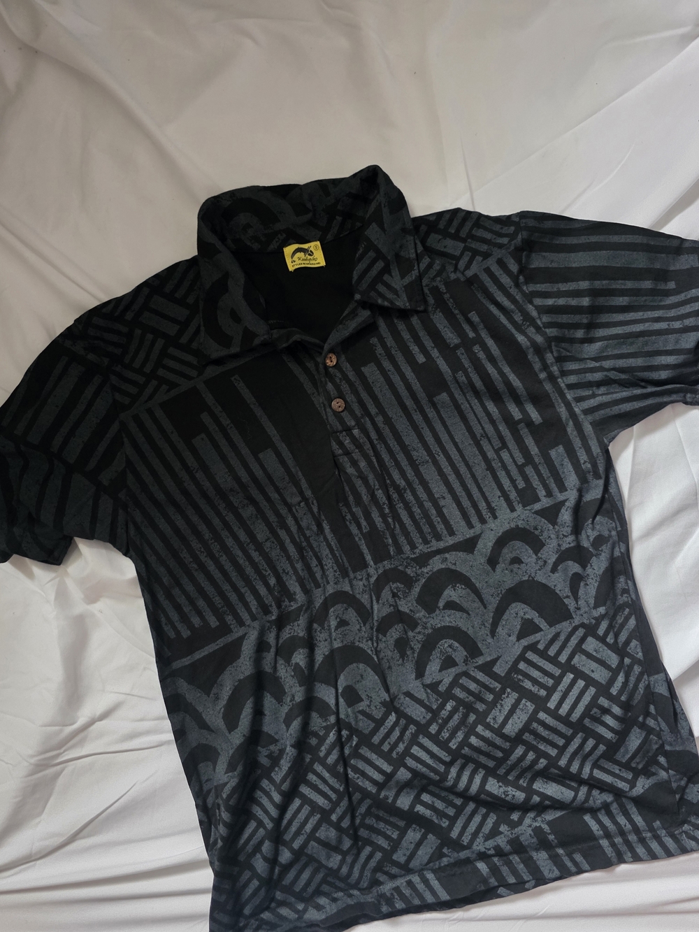 Men's Black Geometric-Print Polo Shirt
